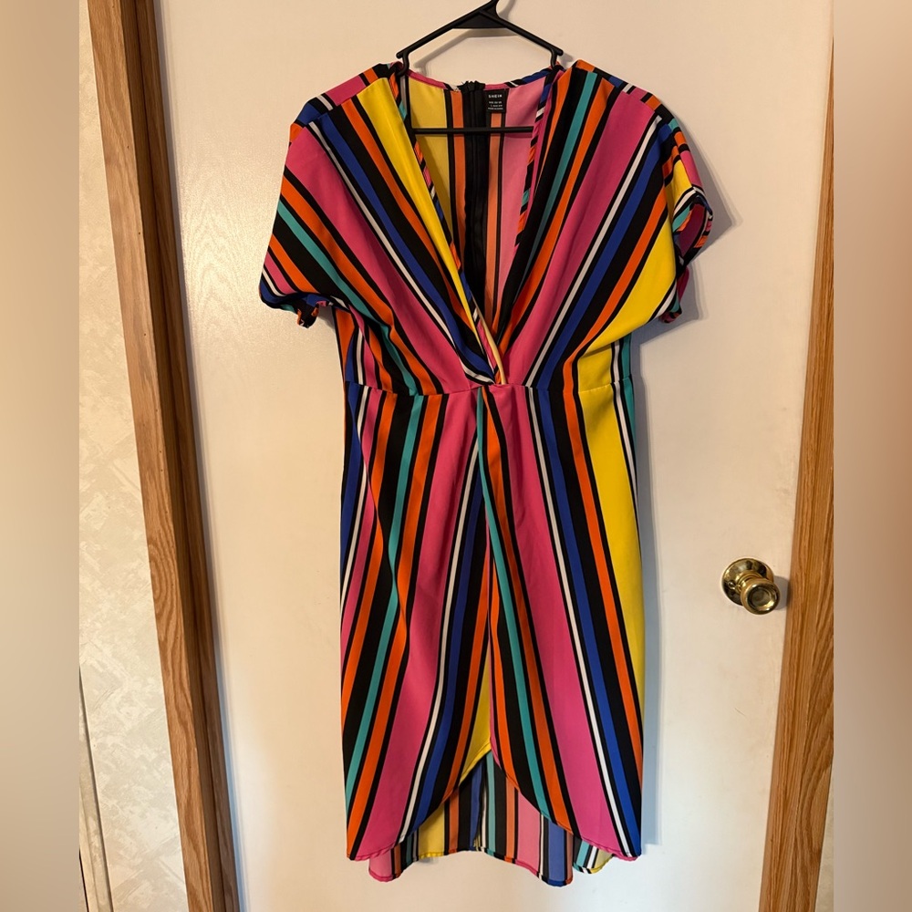 SHEIN Colorful Striped High-Low Dress